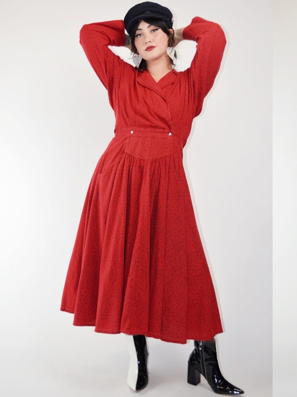 1980 LEOPARD PRINT Vintage Red Full Skirt VTG dress